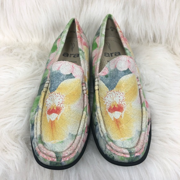 Ara mokassins floral leather shoes. Size 6 - Picture 3 of 8